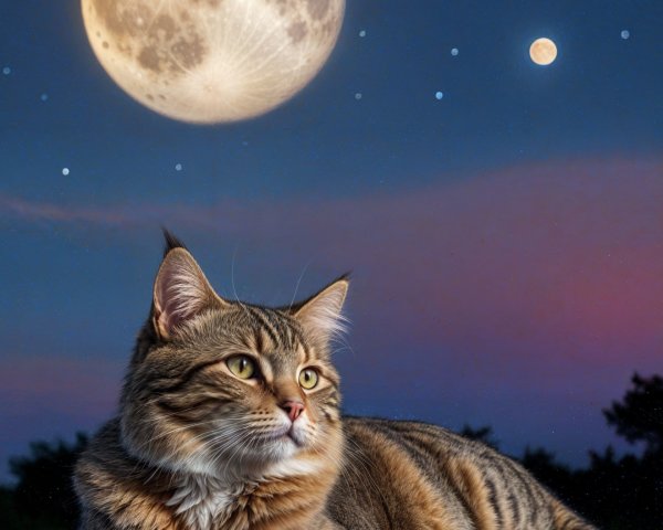 Majestic Cat Resting Under a Starry Night Sky