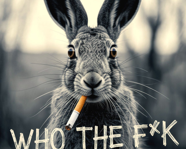 Humorous Black and White Rabbit with Cigarette Image