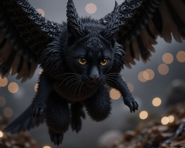 Fantastical Winged Creature in Mystical Landscape