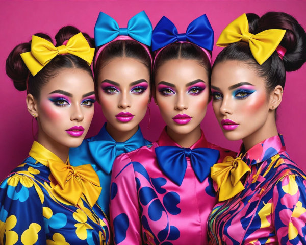Models Displaying Bold Styles Against Pink Background