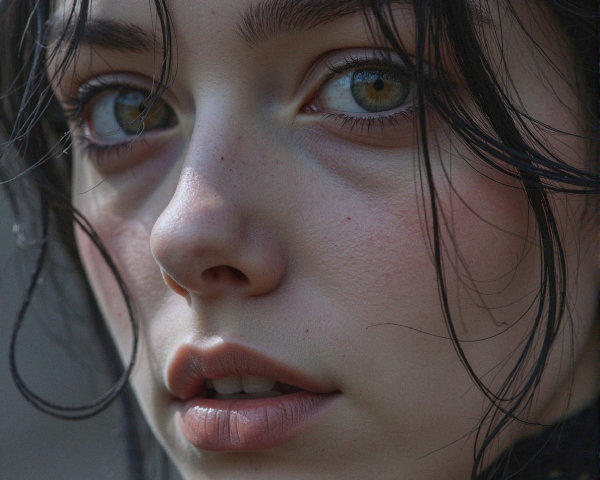 Close-Up Portrait of a Young Woman with Green Eyes