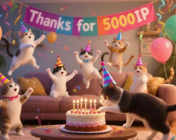 3D Render of a Birthday Party with Cats in Living Room