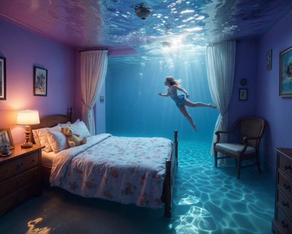Surreal Underwater Bedroom with Lavender Walls