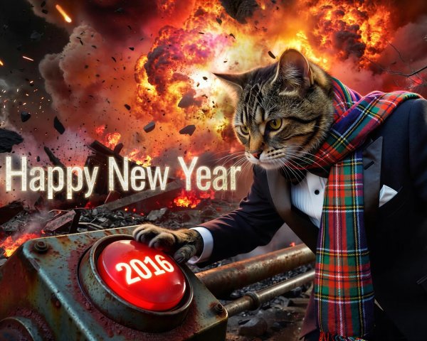 Surreal Digital Art of Cat Celebrating New Year 2016