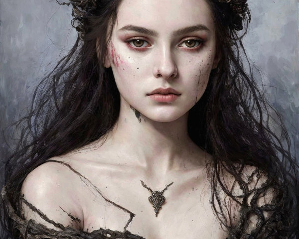 Ethereal figure with antlers and mystical pendant