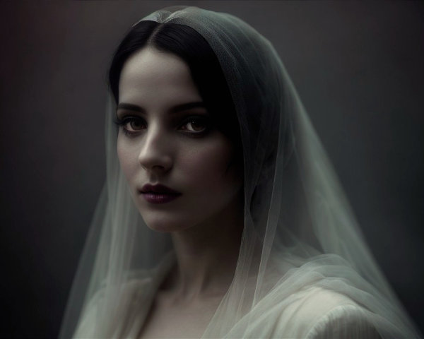 Young Woman in Sheer Veil with Enigmatic Presence