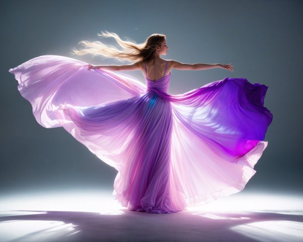 Elegant dancer in lavender to purple flowing dress