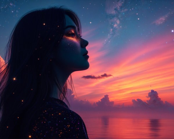 Silhouette of a Woman Against Twilight Sky Colors