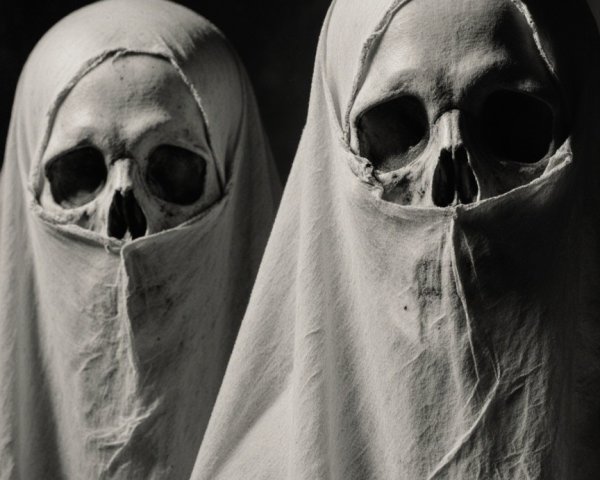 Spectral Figures in Faded White Cloth with Hollow Faces