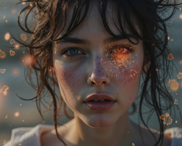 Close-Up Portrait of a Young Woman with Freckles