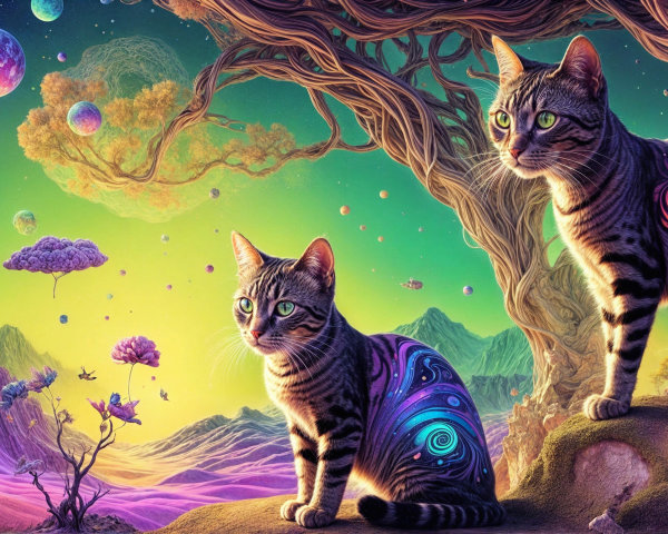 Striped Cats in a Colorful Cosmic Landscape