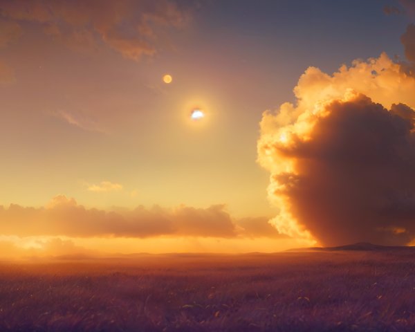 Vibrant Sunset Landscape with Clouds and Distant Hills