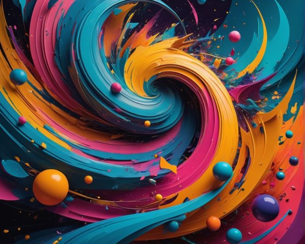 Vibrant Abstract Composition with Dynamic Colors and Shapes
