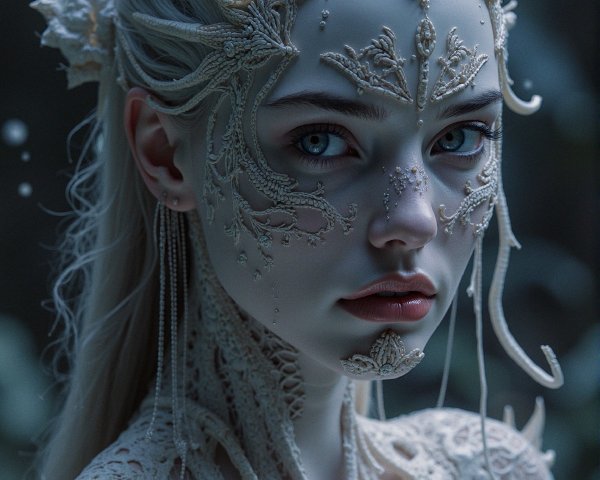 Ethereal Model with Intricate White and Silver Embellishments