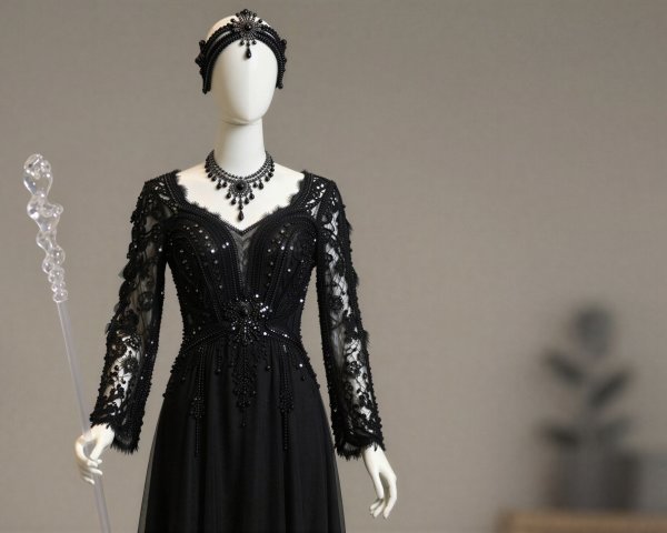 Half Mannequin in Black Lace Dress with Accessories