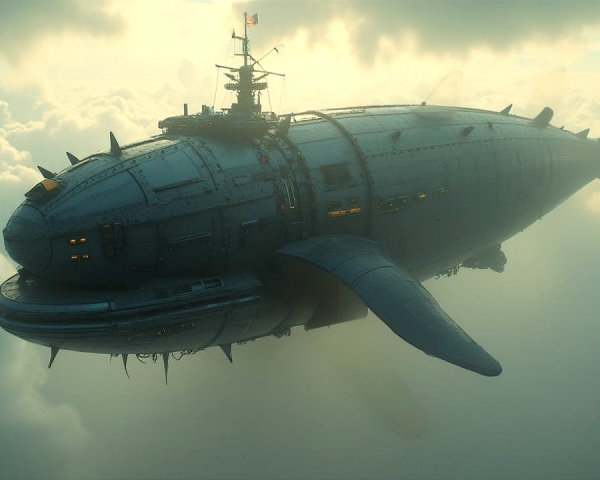 Futuristic Whale-Shaped Airship in Dreamy Sky