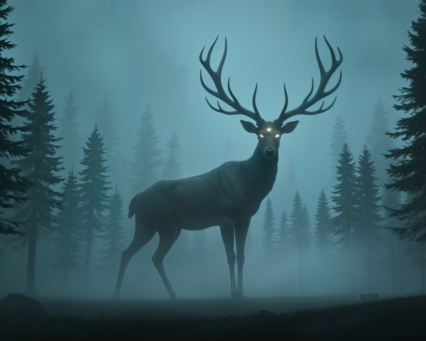 Majestic Stag in a Misty Forest Setting