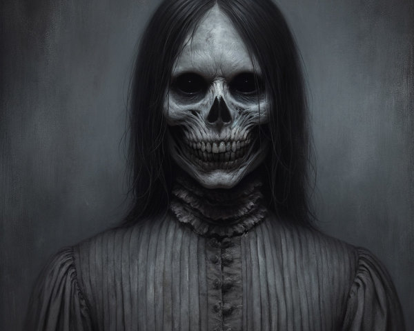 Haunting Figure with Skeletal Face and Dark Garment