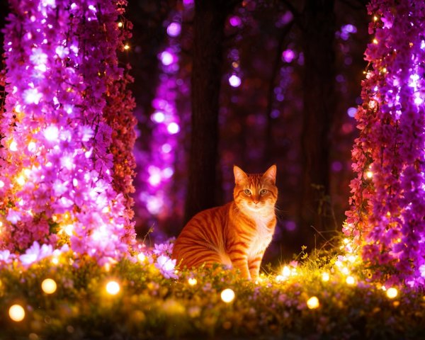 Orange Tabby Cat in Enchanted Flower Forest