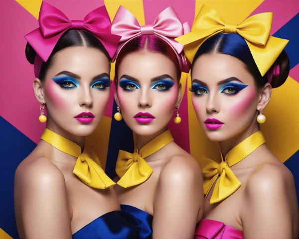 Glamorous Women with Bold Makeup and Accessories