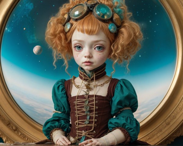 Steampunk-Inspired Doll with Cosmic Backdrop