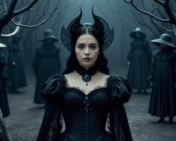 Dark Elegance in an Enchanted Forest Setting