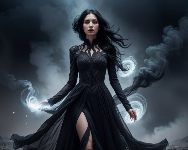 Mysterious Figure in Dramatic Landscape with Magic