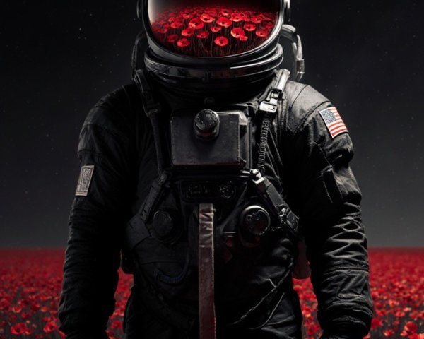 Astronaut in Poppies Under Starry Sky Contrast