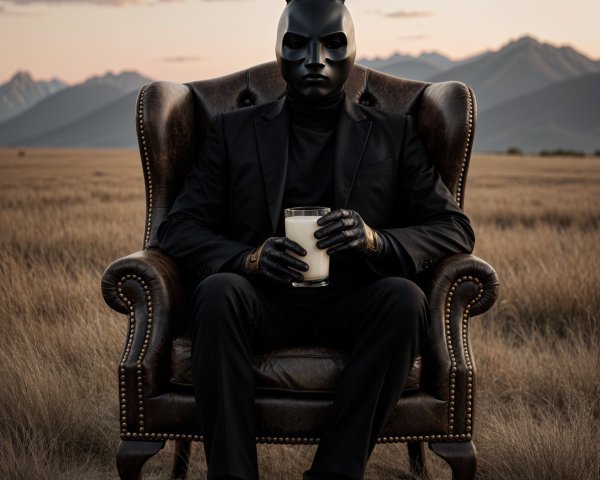 Figure in Vintage Armchair with Bunny Mask in Field