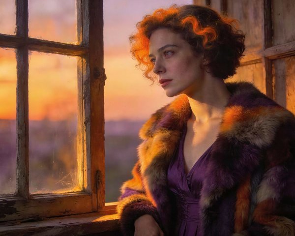 Hyperrealistic portrait of a woman by a window