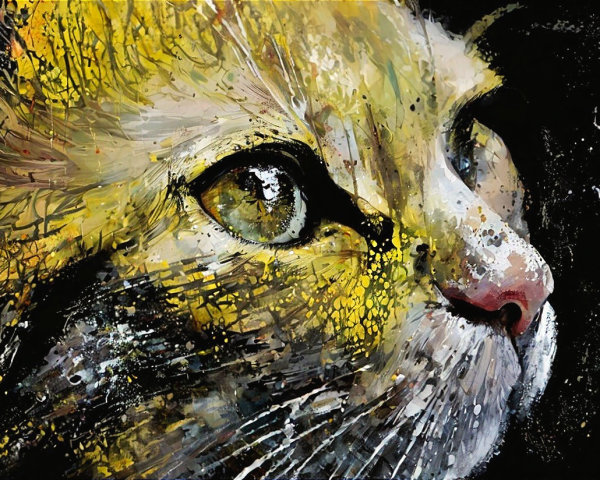 Vibrant Close-Up of a Cat's Face with Green Eyes