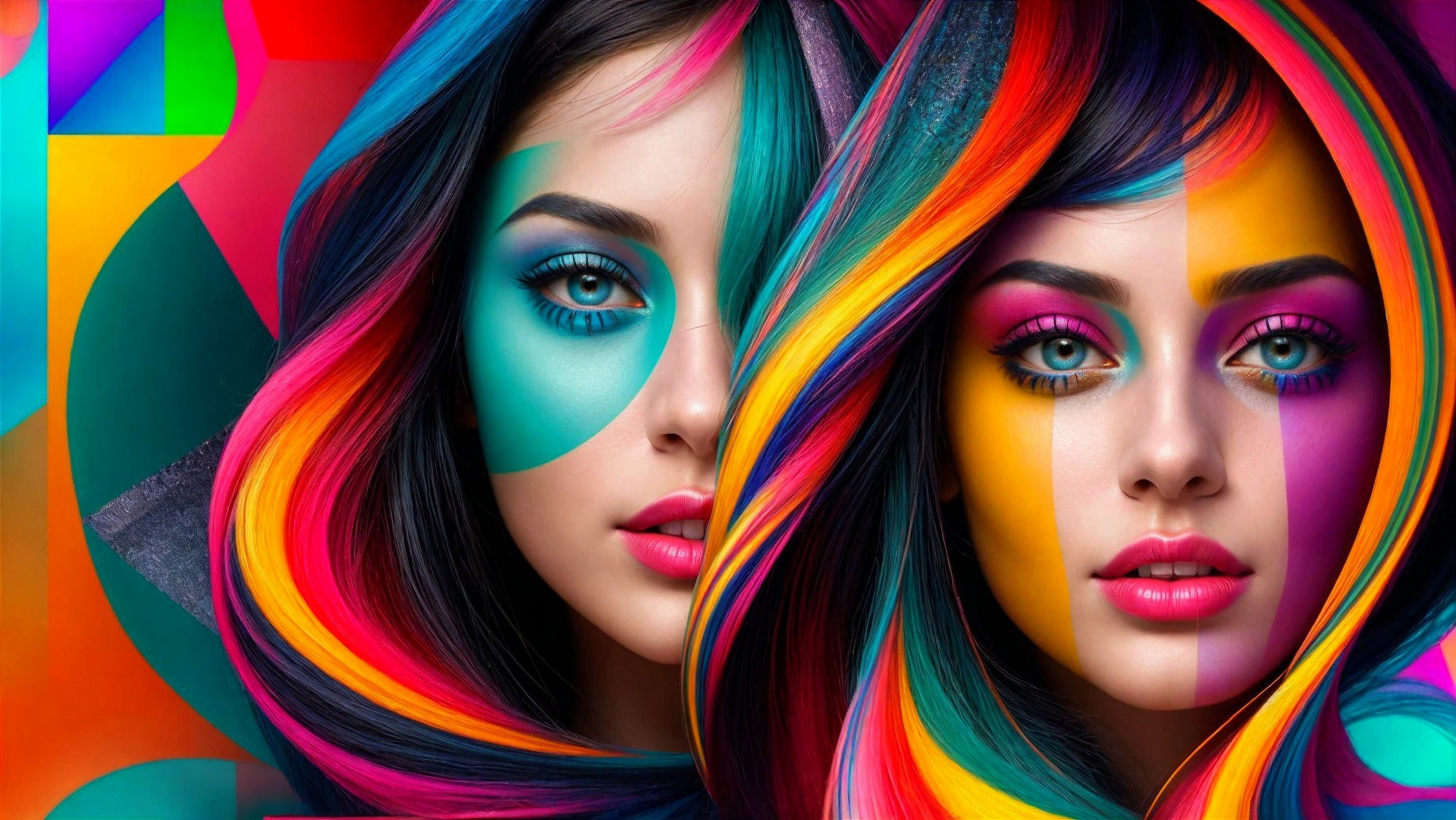 Vibrant Abstract Portrait of Two Women