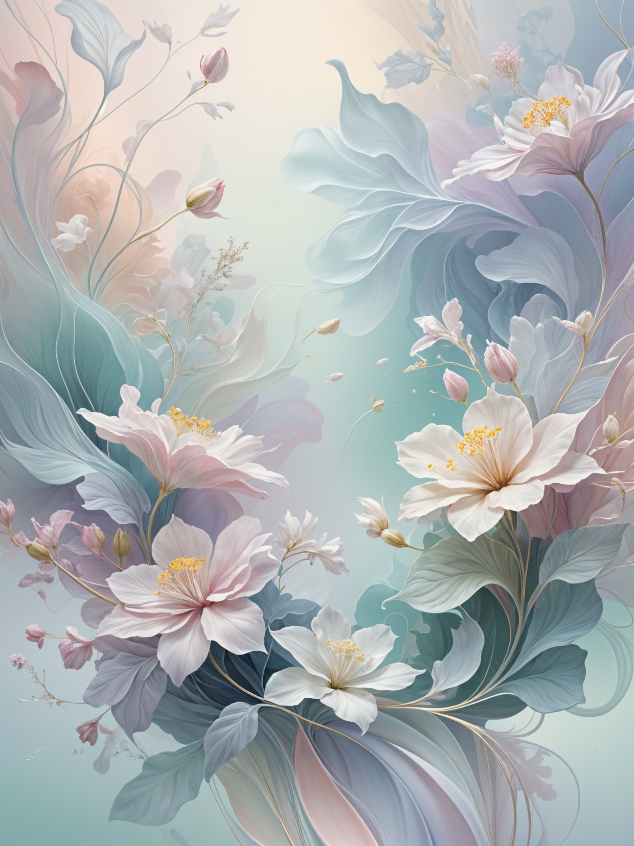 Delicate Floral Composition in Soft Pastel Hues