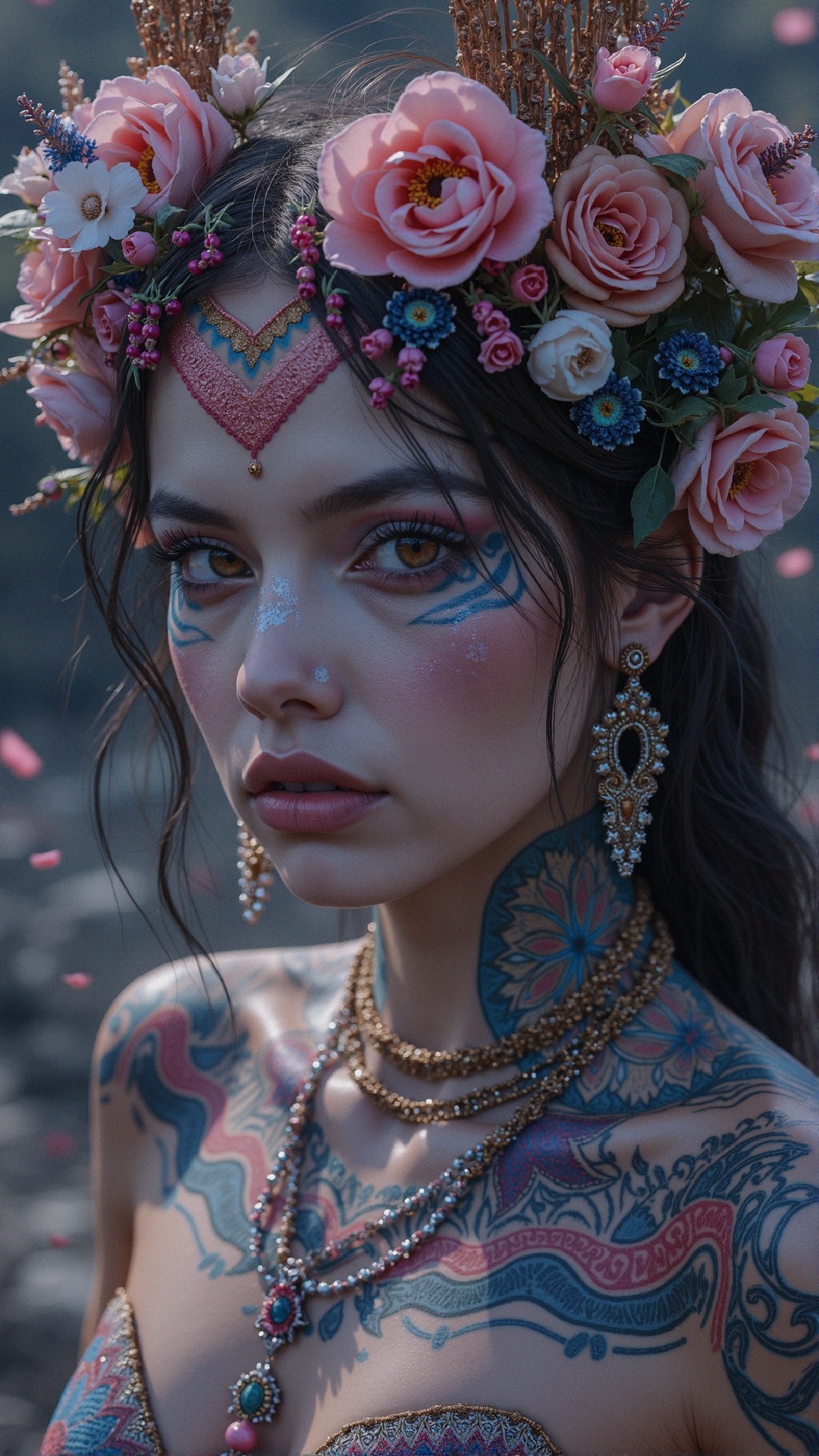 Vibrant Portrait of a Tattooed Woman