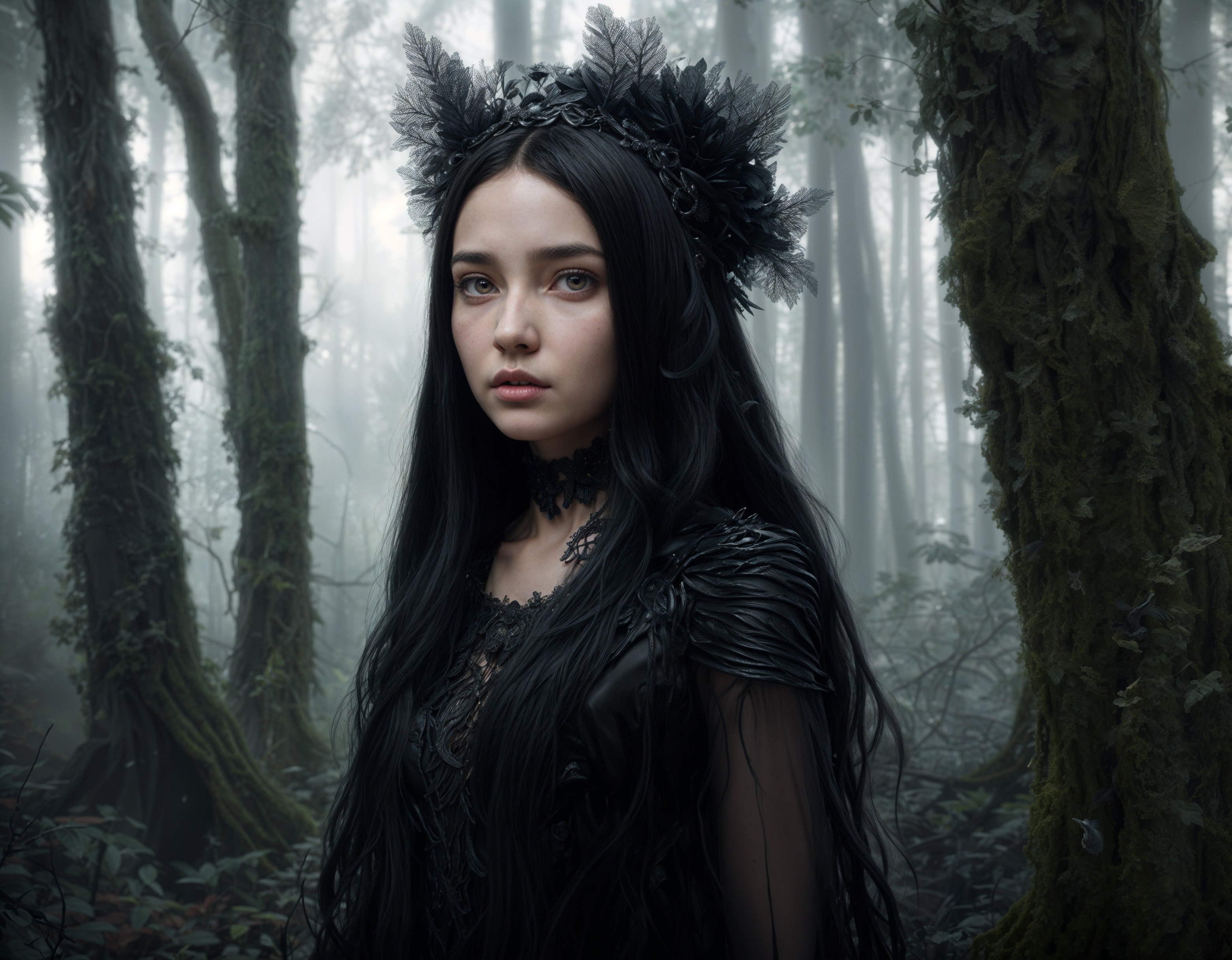 Enchanted Elegance in a Misty Forest