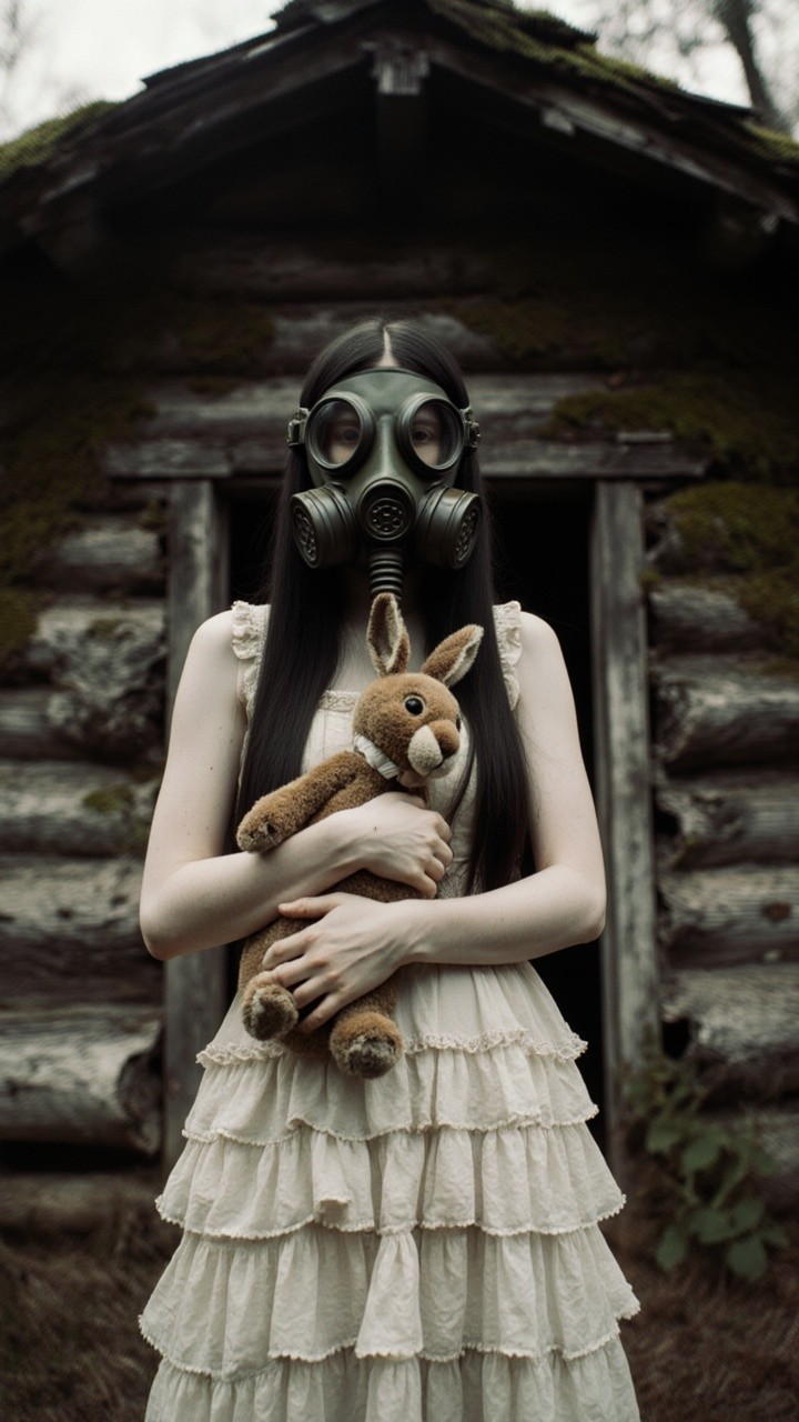 Gas Mask Figure with Plush Bunny by Old Log Cabin