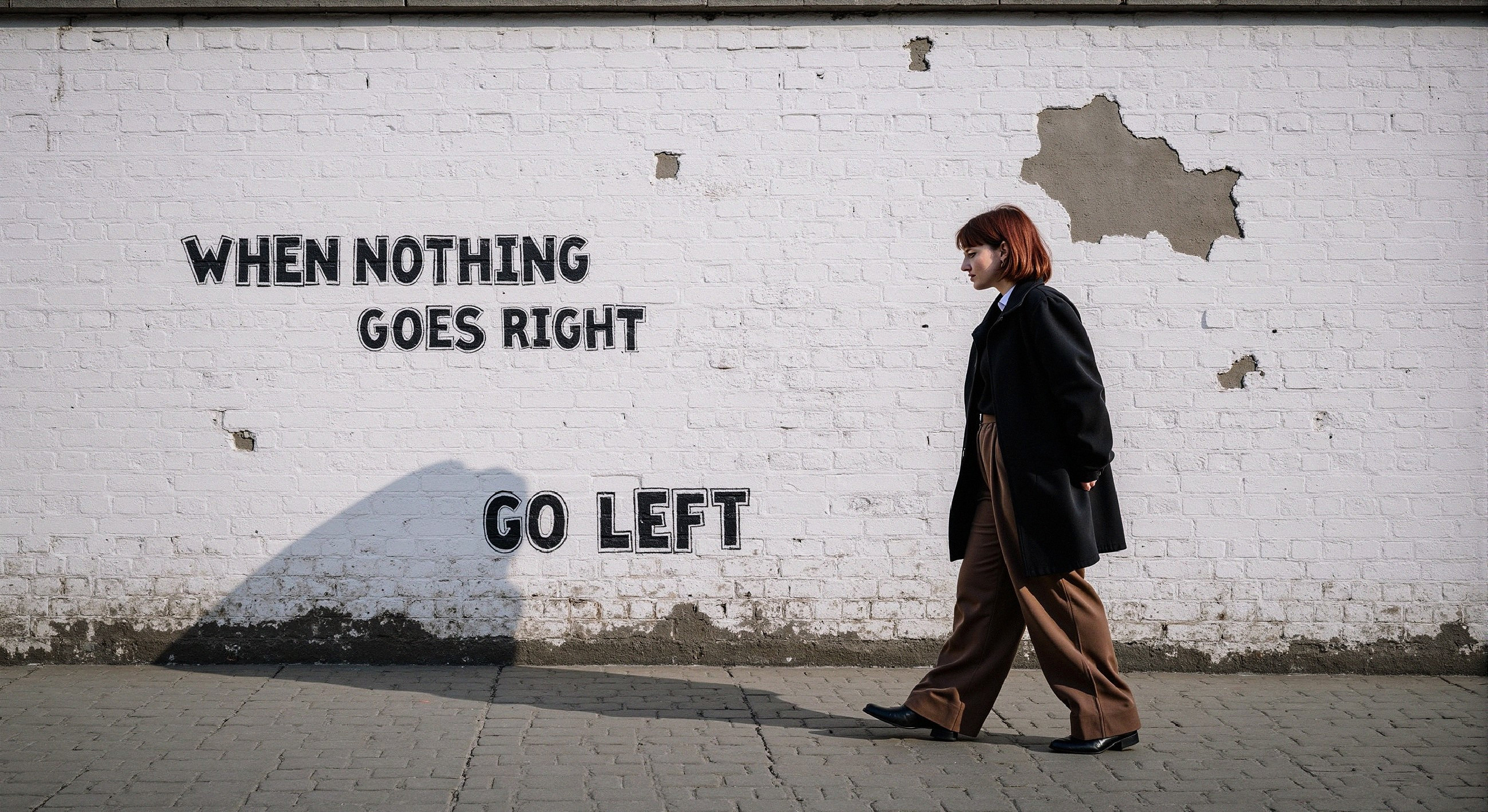 Young Woman in Black Coat on Gray Pavement