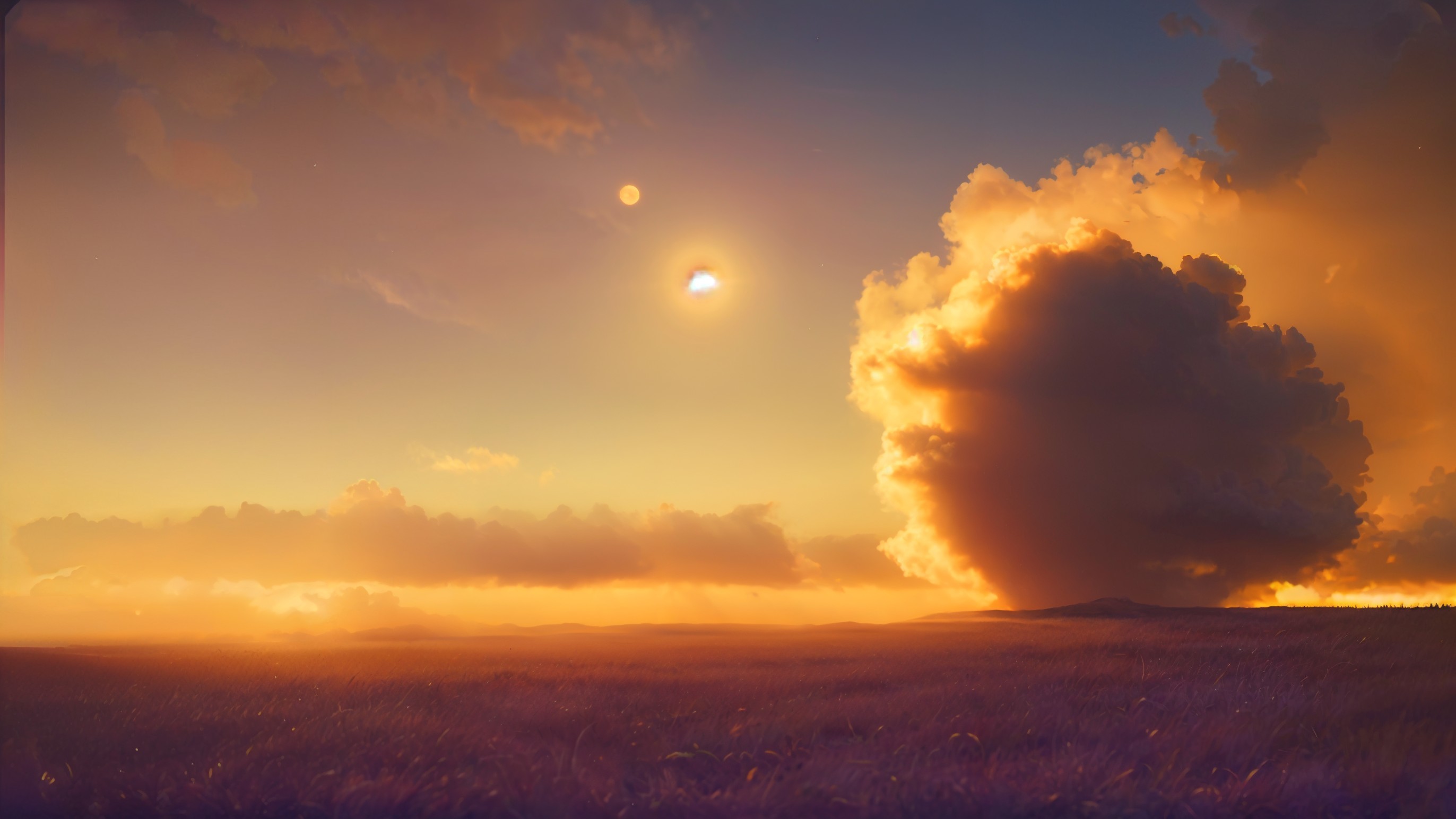 Vibrant Sunset Landscape with Clouds and Distant Hills