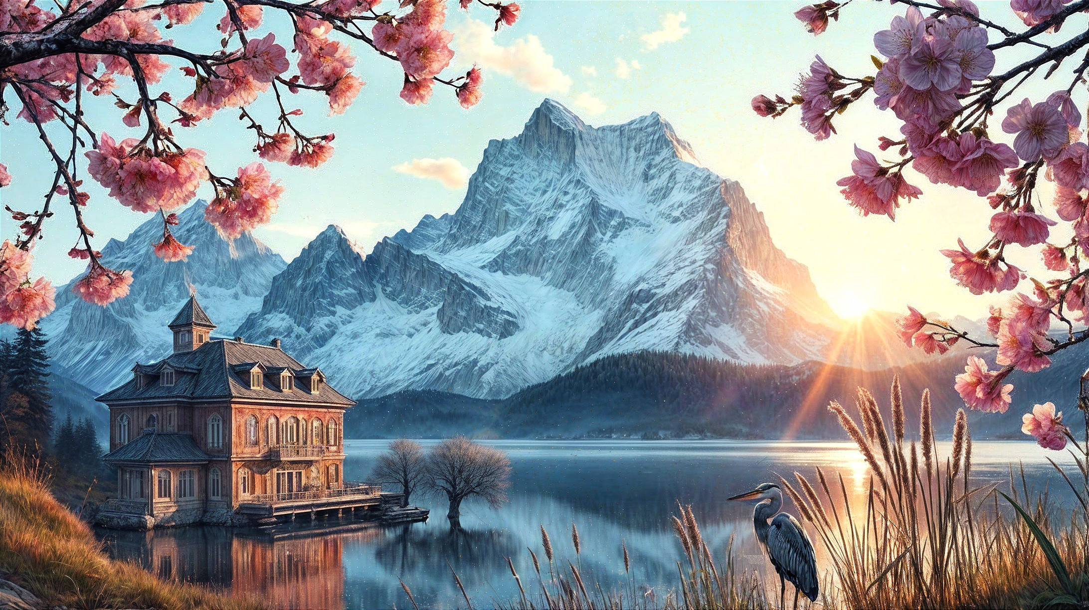 Tranquil Lake House at Sunrise