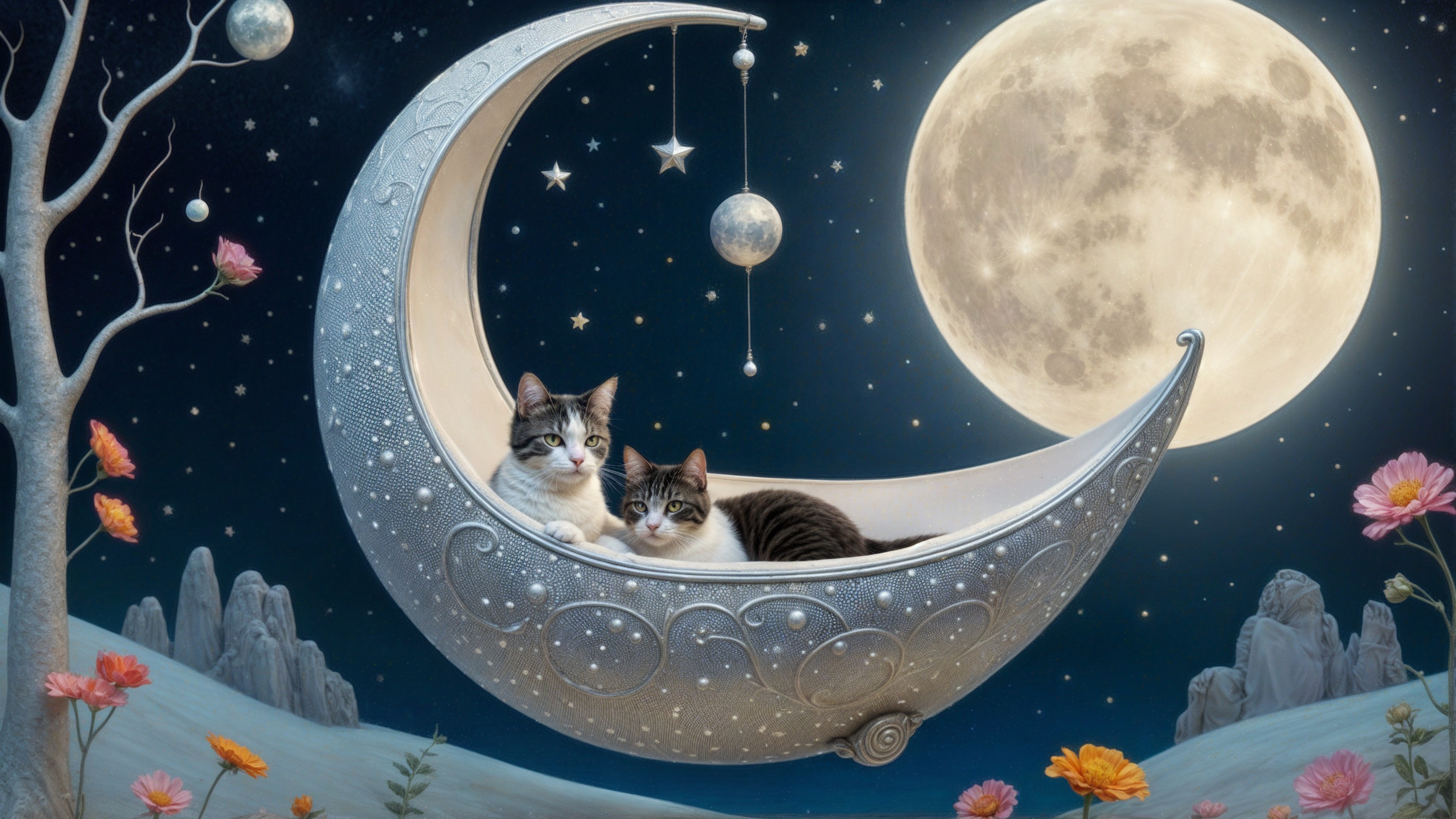Cats on a Moonlit Night of Whimsy