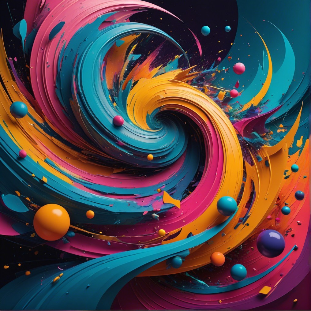 Vibrant Abstract Composition with Dynamic Colors and Shapes