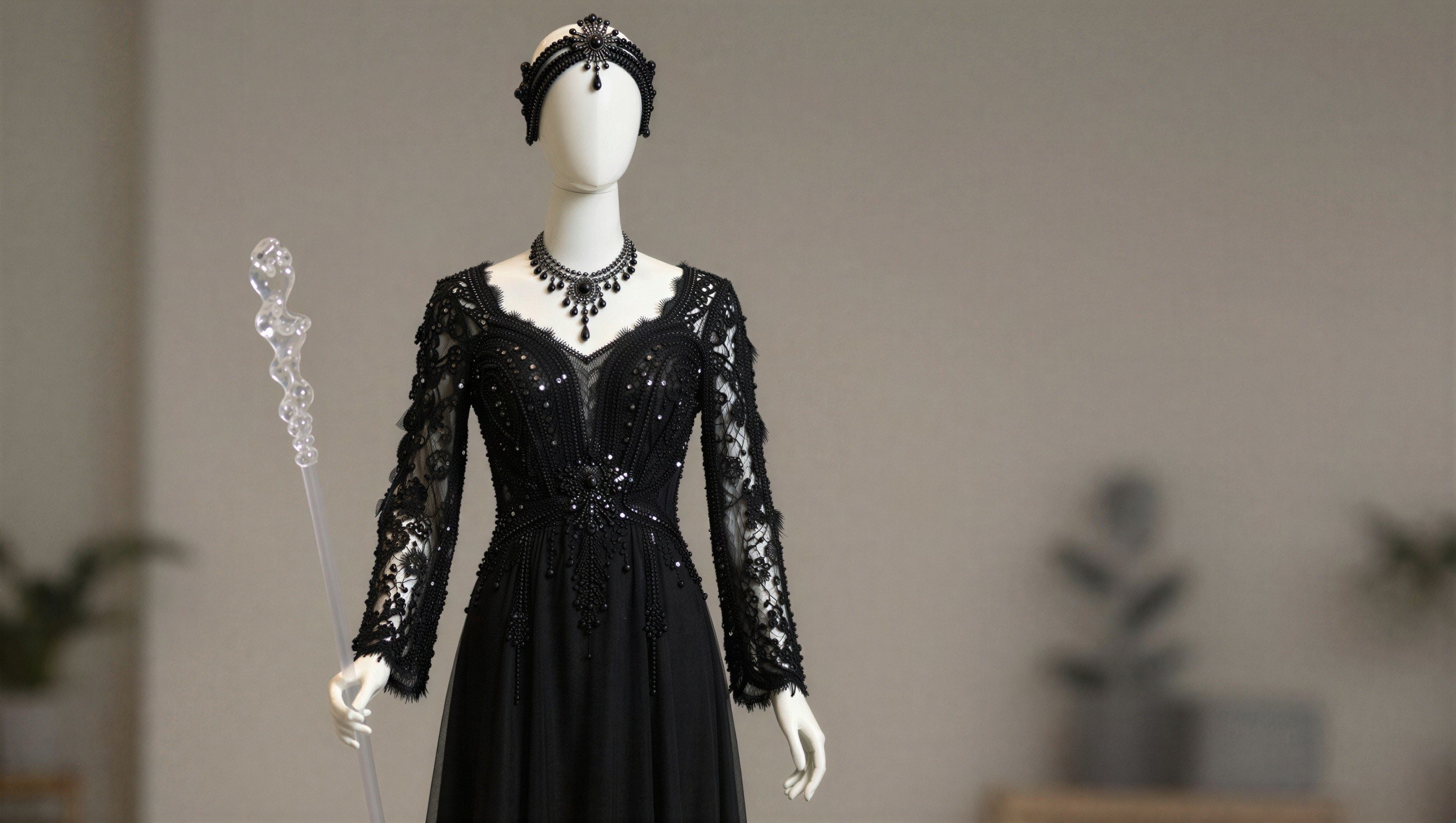 Half Mannequin in Black Lace Dress with Accessories