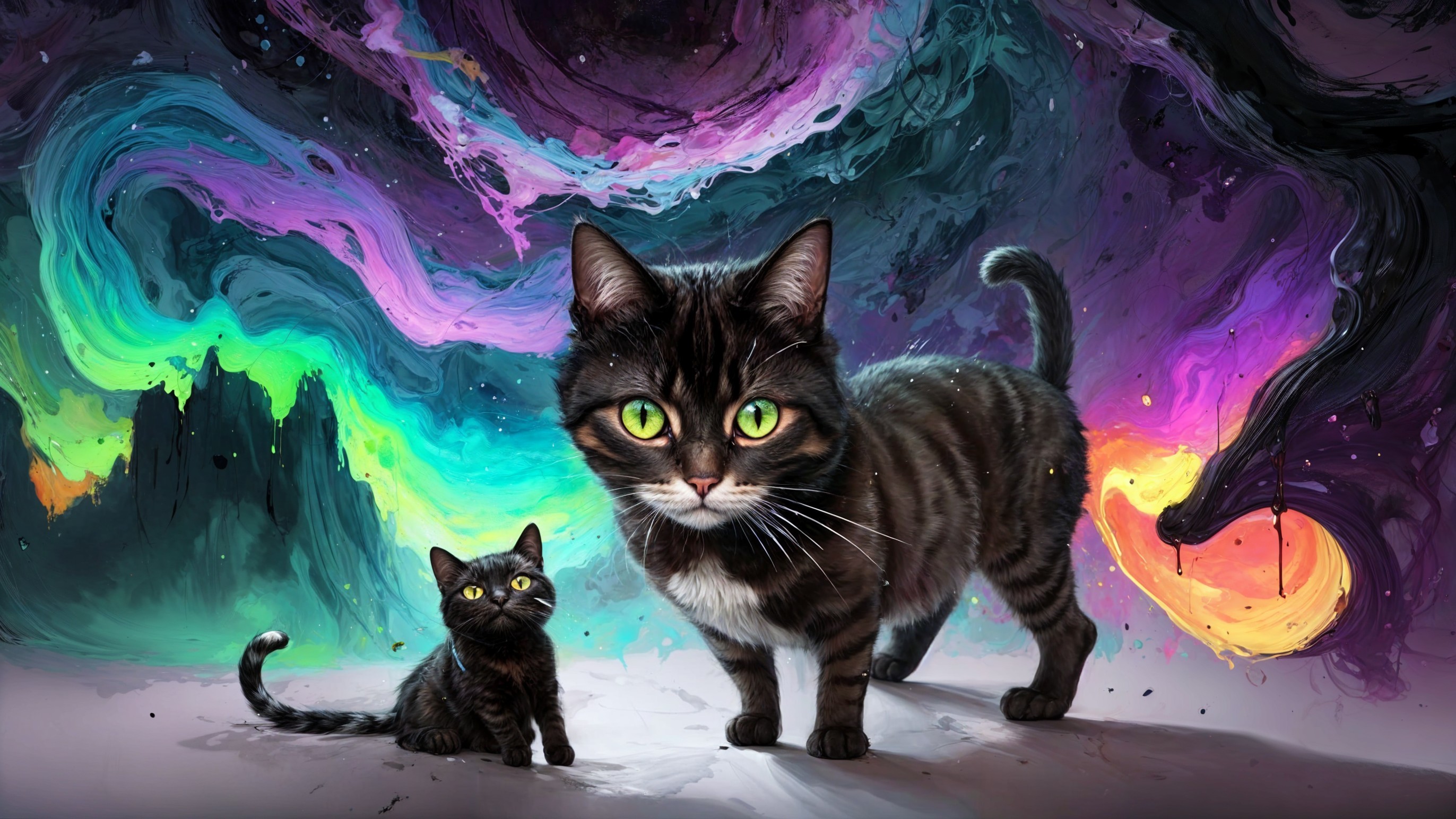 Striped Cats in a Cosmic Dreamlike Landscape
