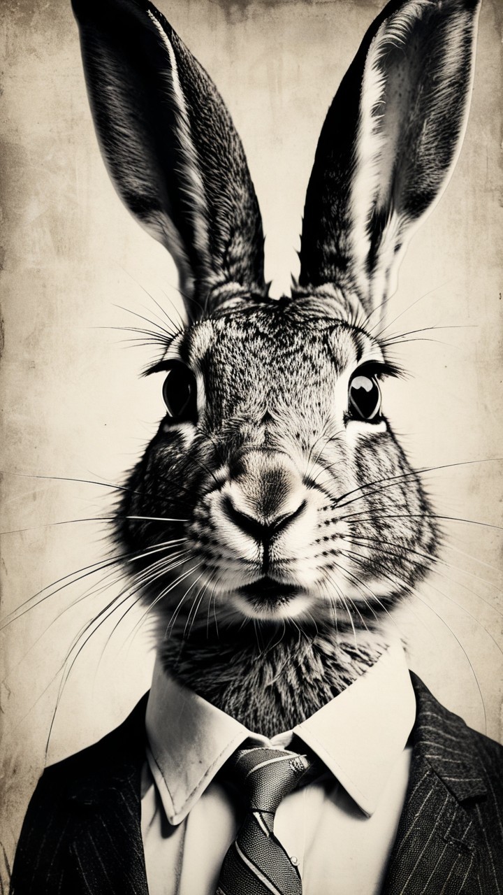Whimsical Rabbit in Formal Suit with Vintage Background
