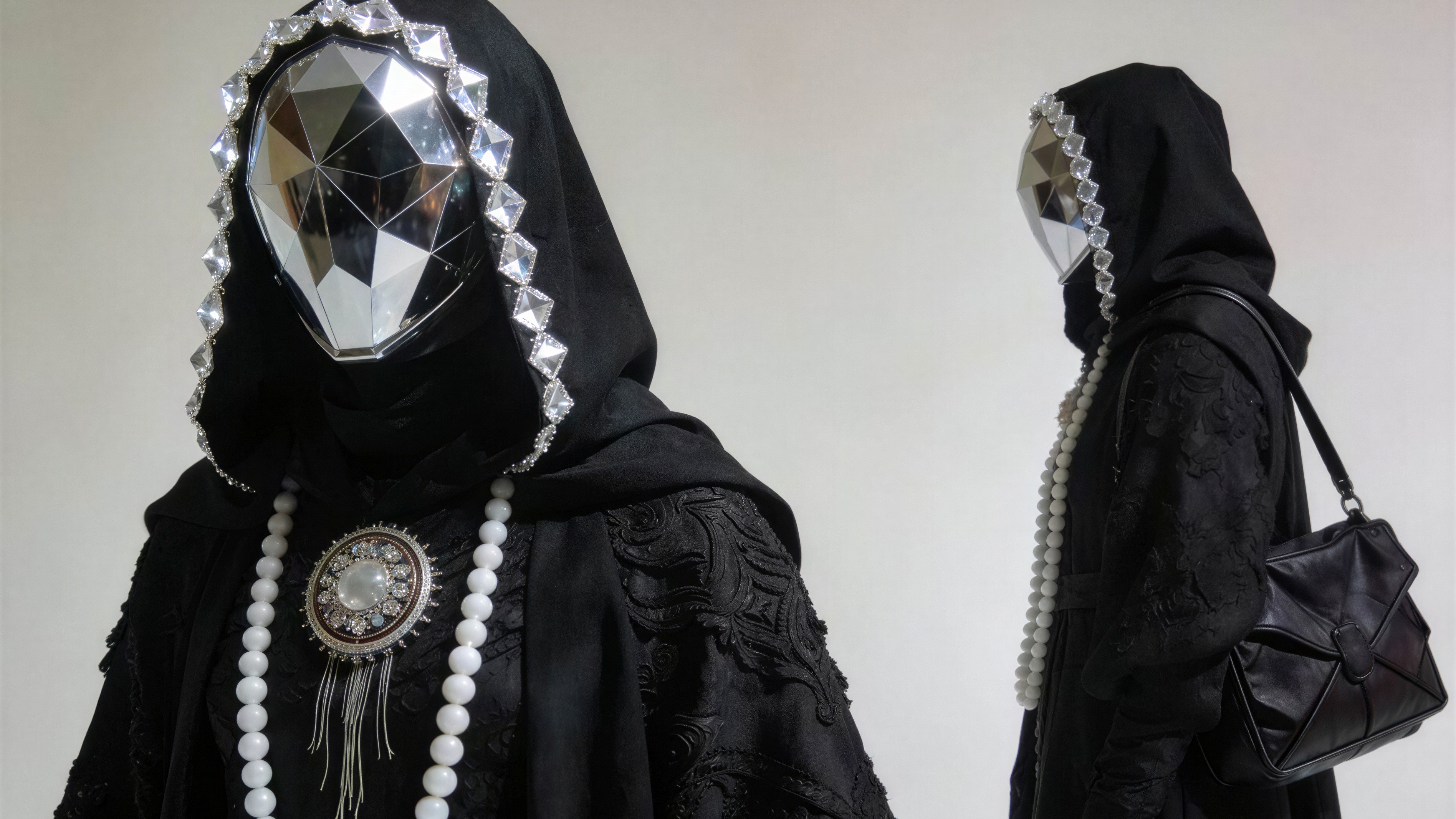 Hooded Figures with Silver Masks and Gem Embellishments