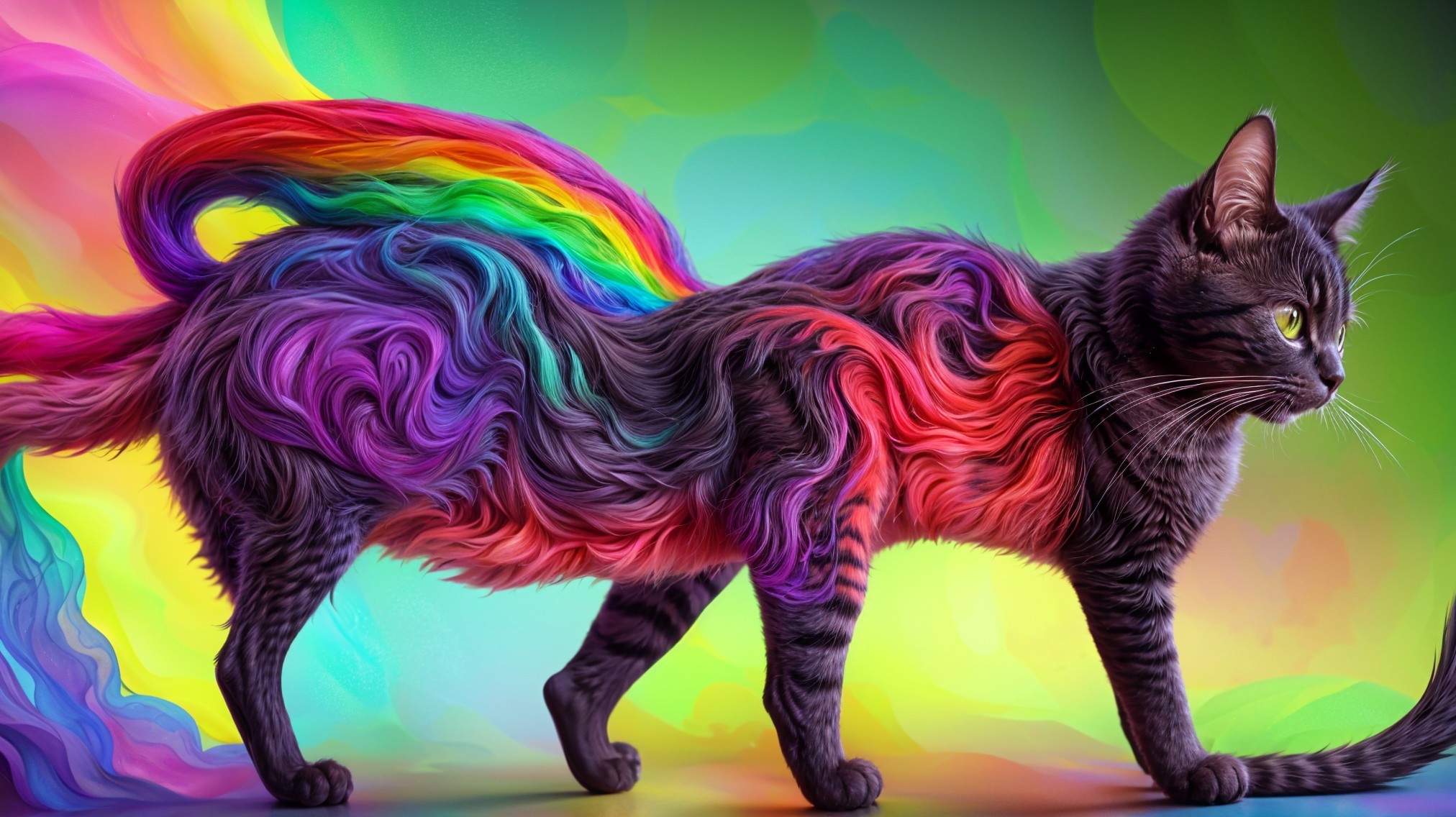 Whimsical Cat with Rainbow Mane Magic
