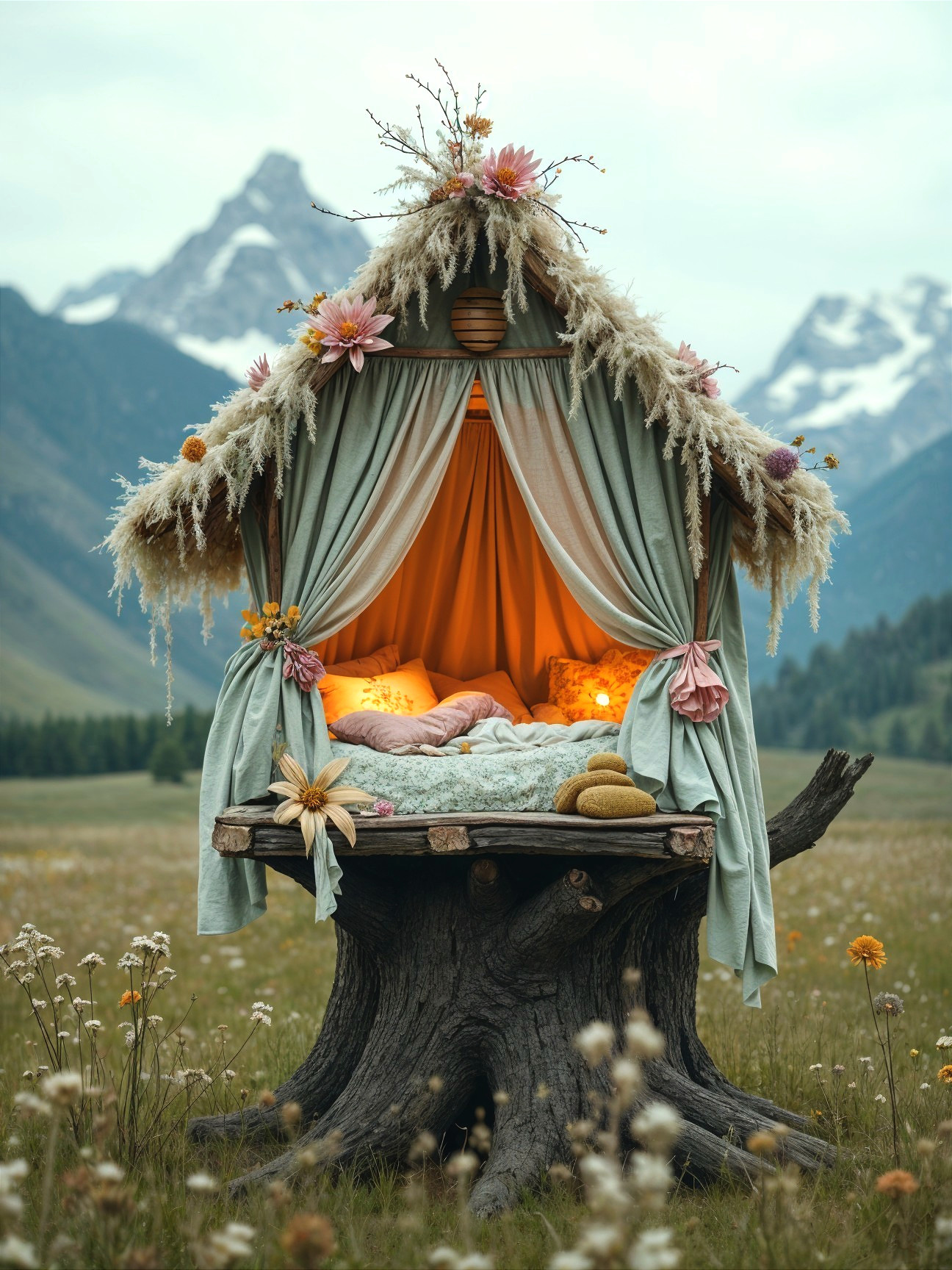 Whimsical Treehouse with Cozy Interior and Scenic Views