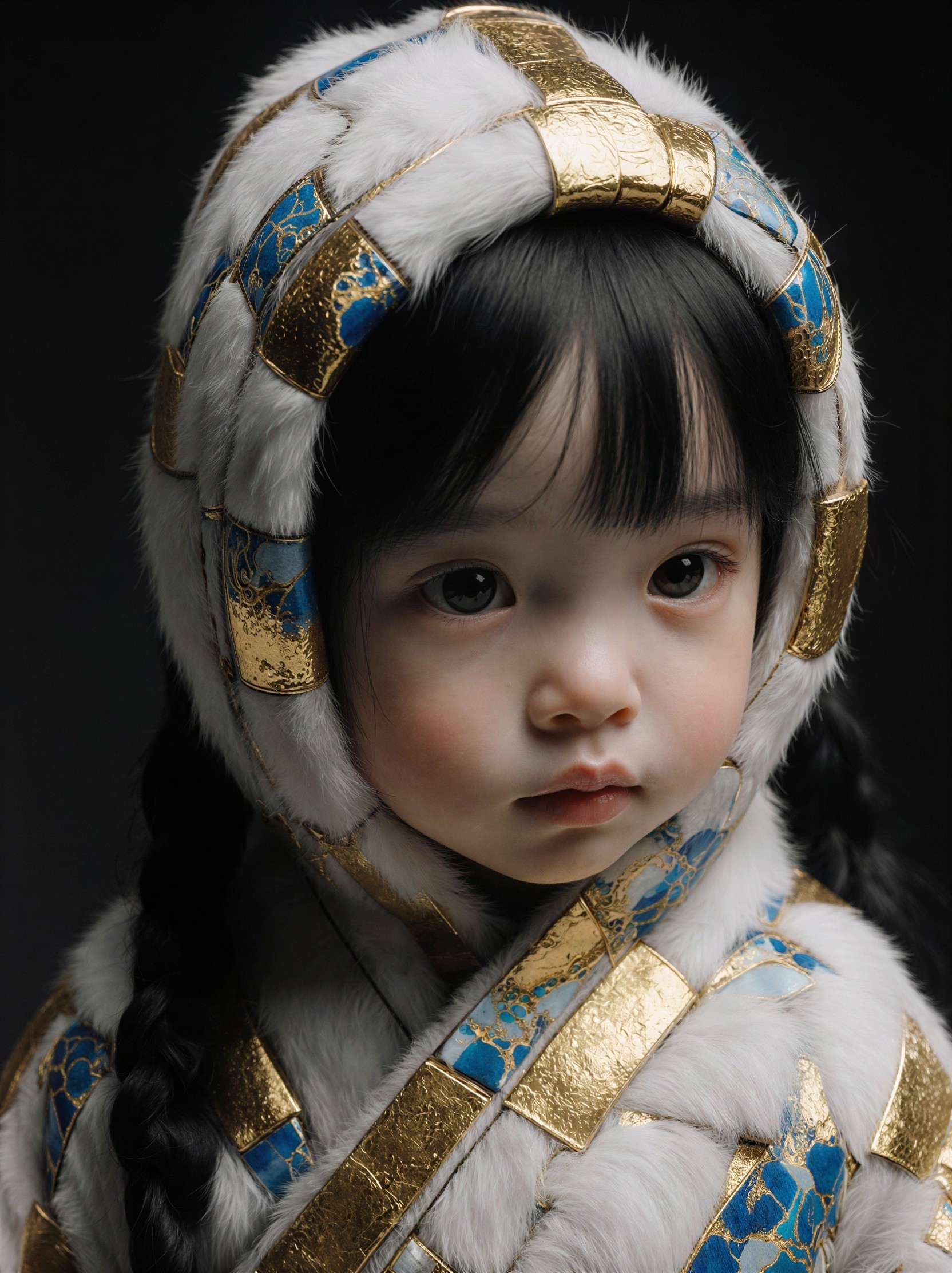Portrait of a young child in patterned fur attire