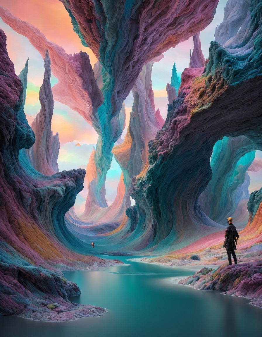 Vibrant Surreal Landscape with Serene River