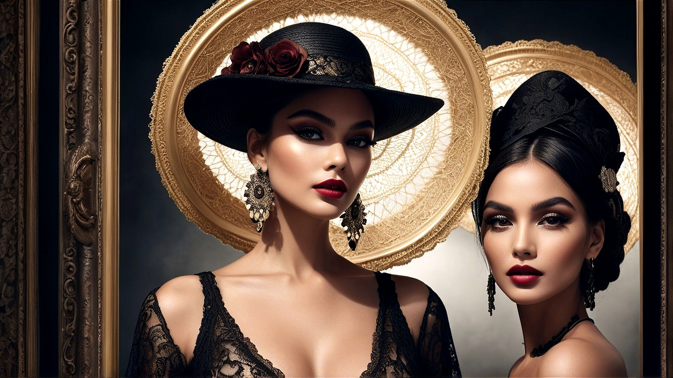 Elegant Women in Stylish Outfits with Dramatic Backdrop